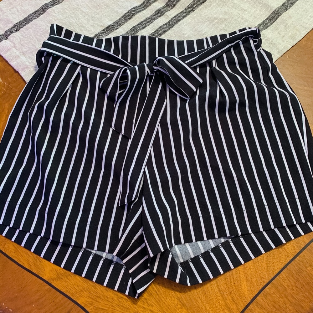 Black and White Striped High Waisted Shorts